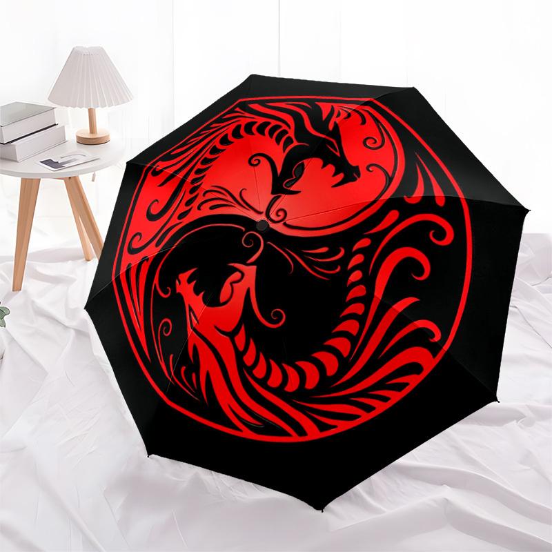 1pc Yin Yang Dragons Automatic Open/close, Heavy-Duty Iron Frame & 8-Rib structure, Compact Folding Umbrella for Women/Men, All-Season Travel, Hallowe
