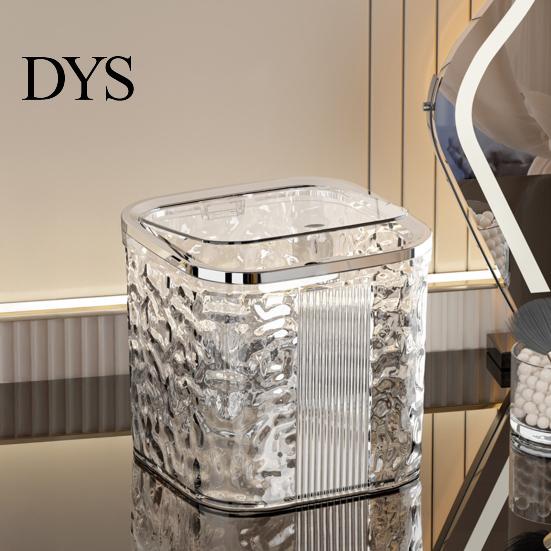 Compact Trash Can for Bedroom Desktop with Pop-Up Lid, Transparent Glacier Texture Small Waste Mini Plastic Bin Vanity Bin, Garbage Container Bathroom