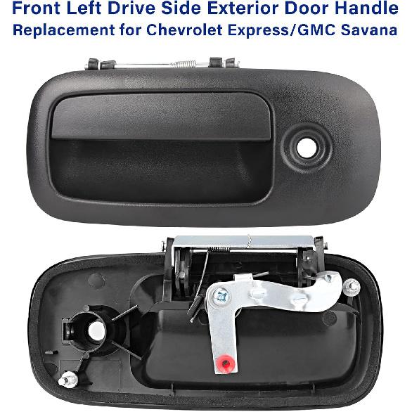 Exterior Door Handle Front Left Driver Side For 1996-2009 Chevy Express, GMC Savana 1500 2500 3500 4500 Van, Replaces 79320,W/Key Hole,Textured Black