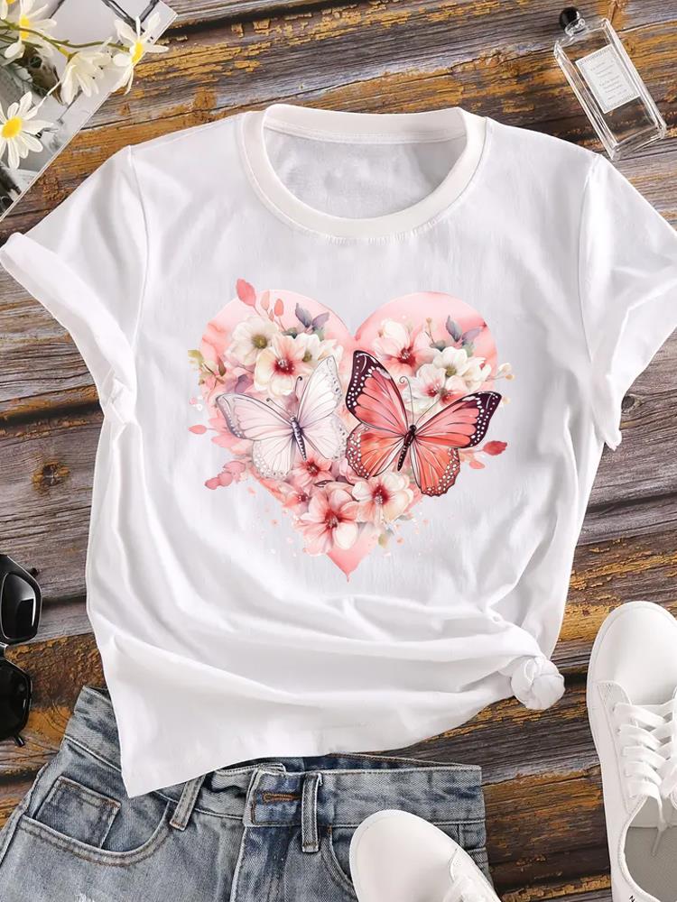 (Asian Size) T Shirt Printed Women Tee Clothing Casual Fashion Lady feather trend 90s Female Top Graphic Short Sleeve T-shirts