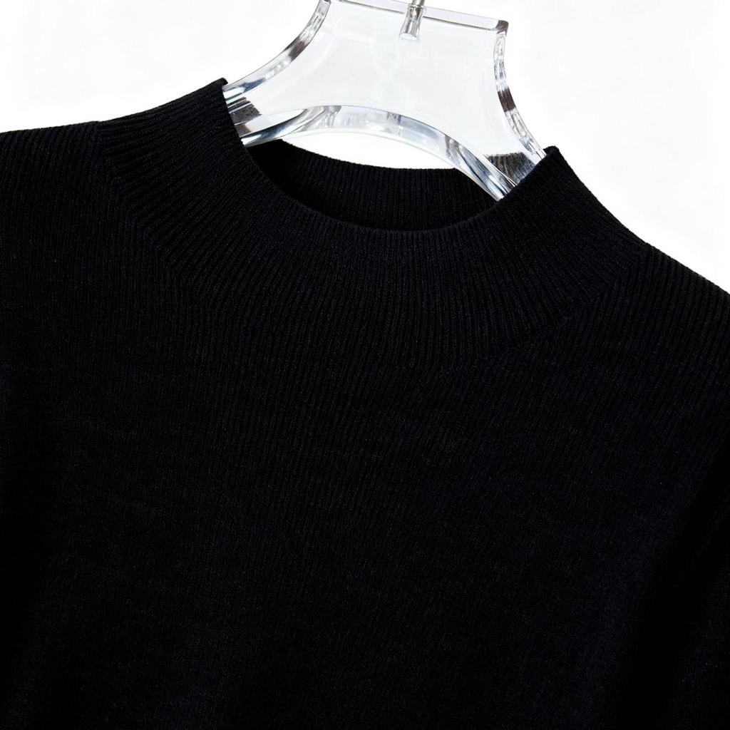 Women's Cotton Cocoon Half-High Collar Knitwear - Slim Fit Solid Color Base Layer Top (Spring/Autumn 2026)