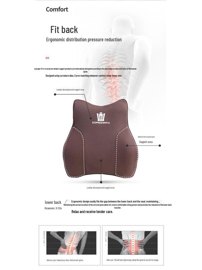 Crown Land Cruiser Headrest & Lumbar Cushion for 12th-14th Gen Toyota Crown/Vellfire Neck Pillow