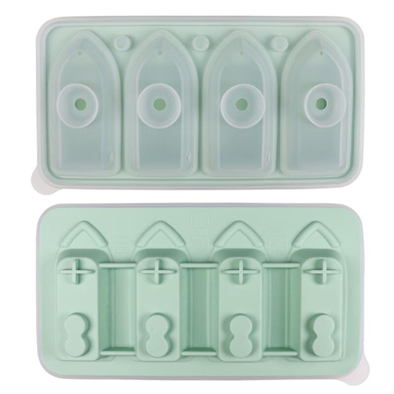 Ship-Shaped 4-Grid Silicone Ice Cube Tray зелёный