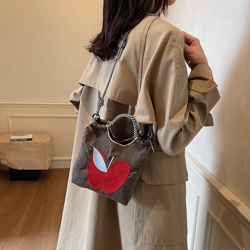 Spring/Summer 2025 Women's Canvas Crossbody Phone Bag with Apple Embroidery