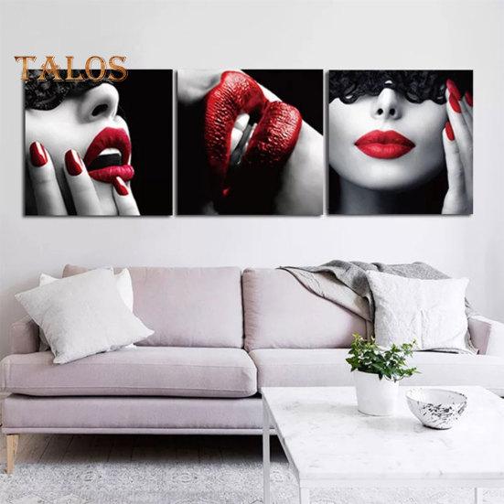 

Elens Store 3 шт. Холст Картина Красная губа Красота Настенная картина Художественный постер Декор в гостиную
