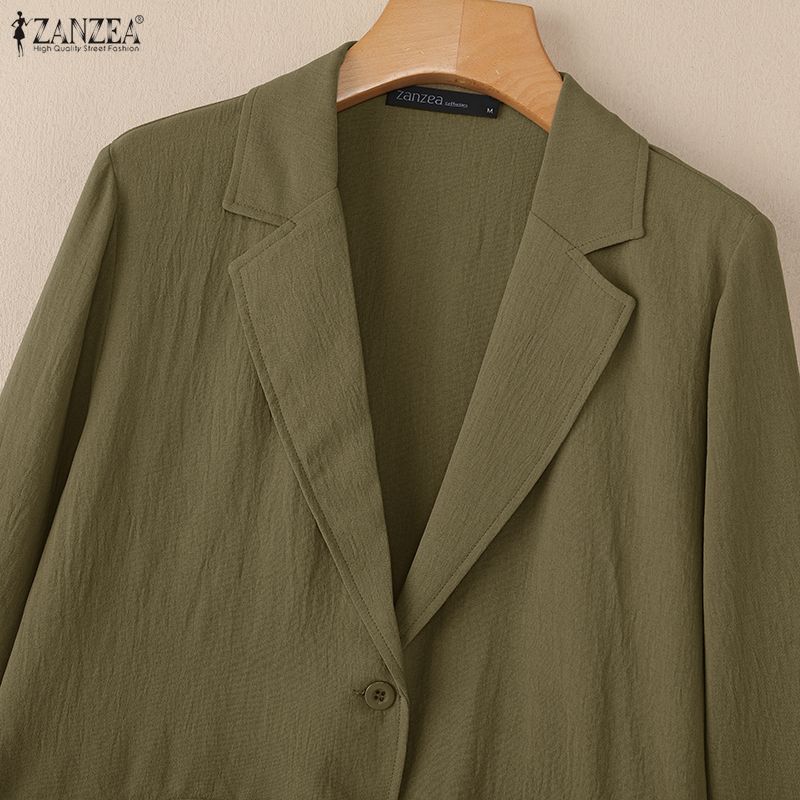 ZANZEA Women Turn Down Collar Casual Long Sleeve Thin Cardigan Blazer