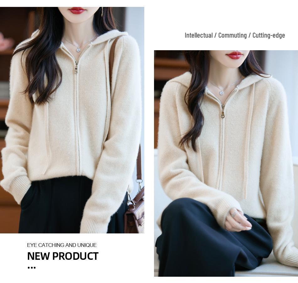 Women's Thick Wool Zipper Hooded Cardigan: Autumn/Winter Fashion, Loose Knit, Long Sleeve Sweater Coat.