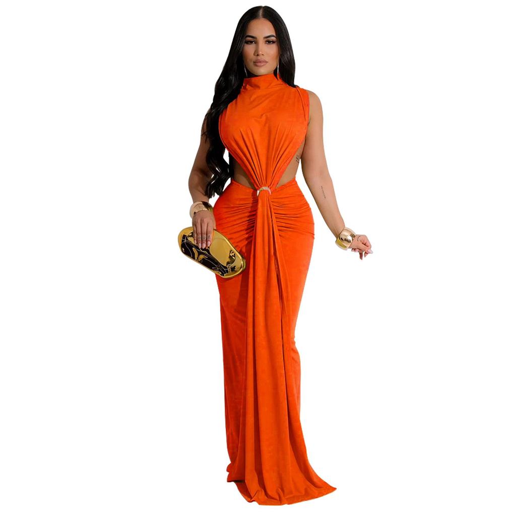 European & American Women's Sexy Sleeveless Solid Color Side Slit Dress - New Fashion Skirt