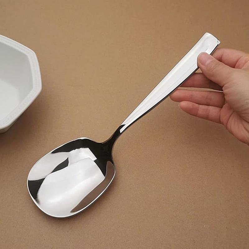 Long Handle Stainless Steel Square Head Design Thickened Soup Spoon Round Spoon Dinner Shovel and Spoon Cooking Tableware4