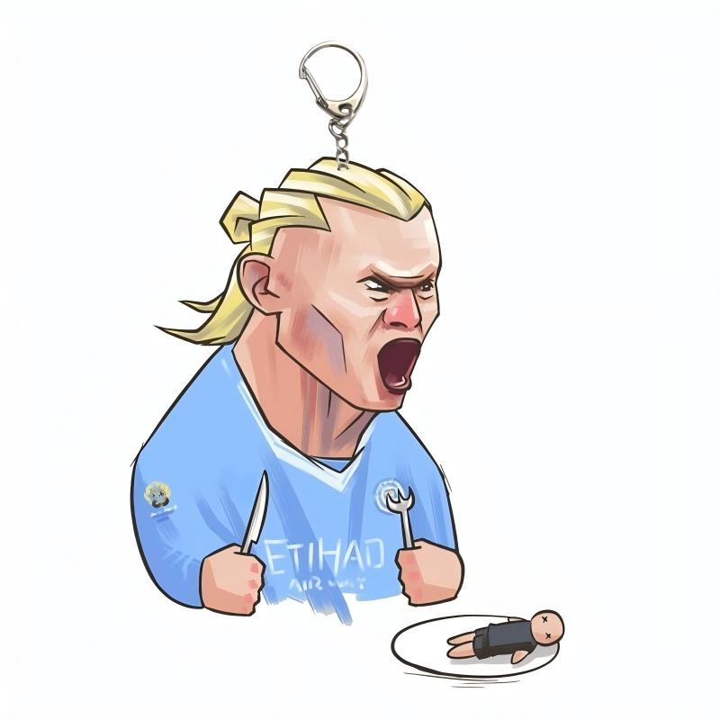 Cartoon Erling Haaland Keychain Funny Meme Keyring Soccer Player Backpack Pendant Car Key Holder Bag Charm Accessories Fans Gift