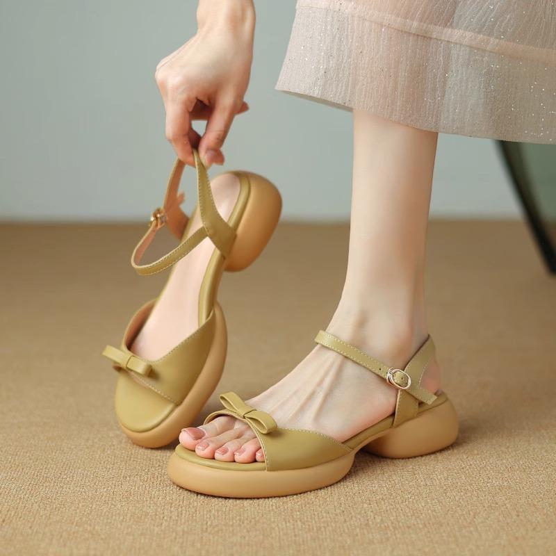 

Huge lightweight~ platform sandals women s 2025 summer open-toed bow with Roman versatile fashion low heels 39 жёлтый