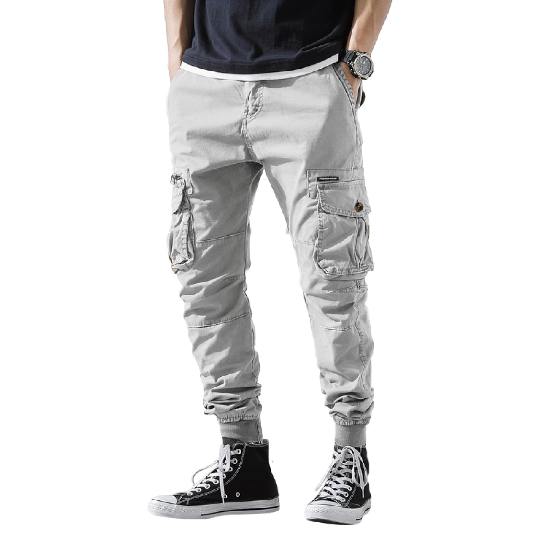 [YUSHOW] Cargo Pants Men s Jogger Pants Chino Pants Spring/Fall Multi-Pocket Cotton Work Pants Military Pants Size 32/L Gray серый