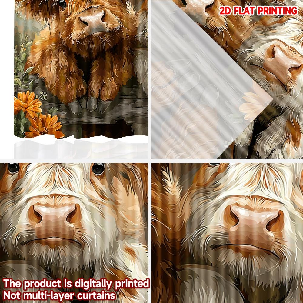 Set Of 2 Flat Printing Happy Valentine Day Party Window Curtains Cartoon Plateau Cattle Calves Digital Printed Polyester Curtain