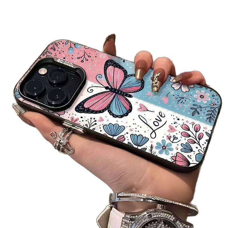 Butterfly iPhone Case for 13/14/15 Pro/16 Pro Max/17 - Blue & Pink Girly Design