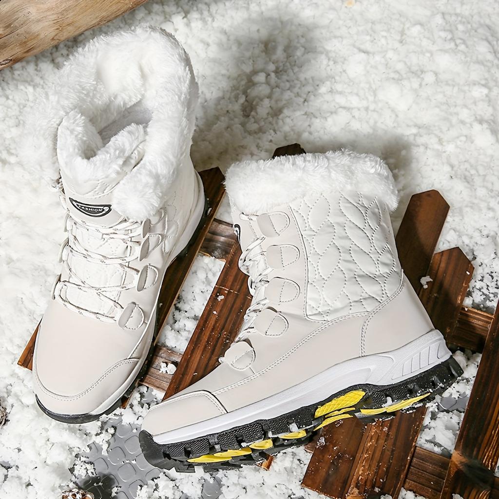 Women'S Winter Snow Boots - Anti-Cold Warm Padded High-Top Hiking Boots with Non-Slip Rubber Sole,Striped Design & Plush Lining for Outdoor Adventures