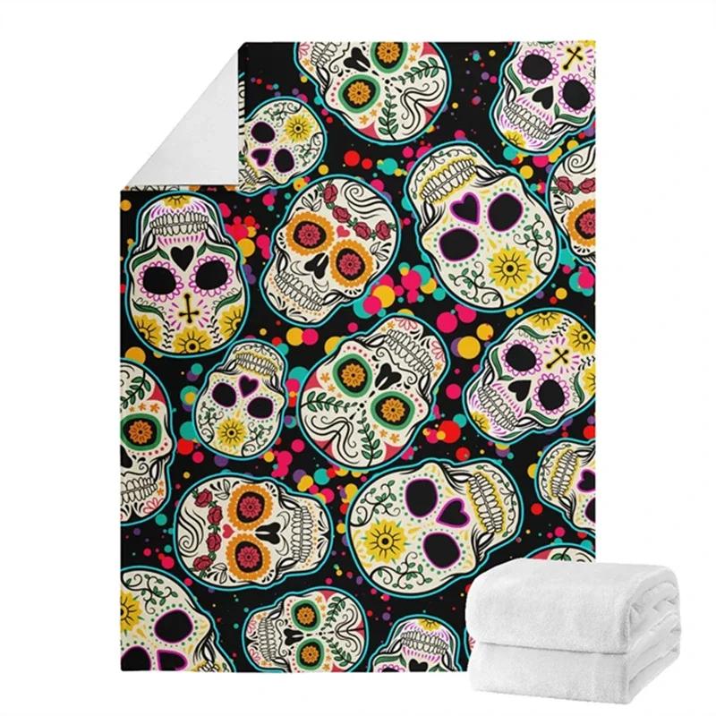 Gothic Punk Style Plush Throw Blanket for Bedroom Death Skull Printed Throw Blankets Special Halloween Gifts for Teenager Adluts