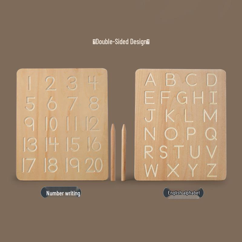 Montessori Wooden Toy: Double-Sided Grooved Calligraphy & Letter Number Board for Early Childhood Education