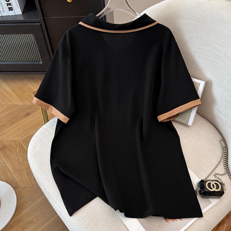 Plus Size Women's Summer Lapel Top Slimming Short Sleeve T-Shirt Cardigan