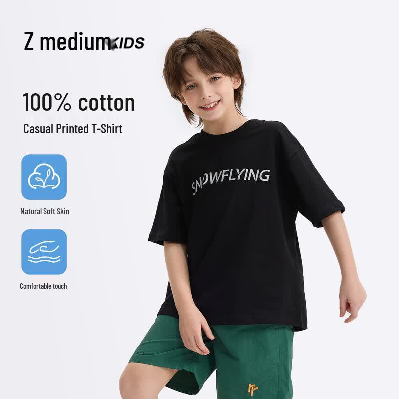 SNOWFLYING Kids  100% Cotton Short-Sleeve Letter Print T-Shirt 120