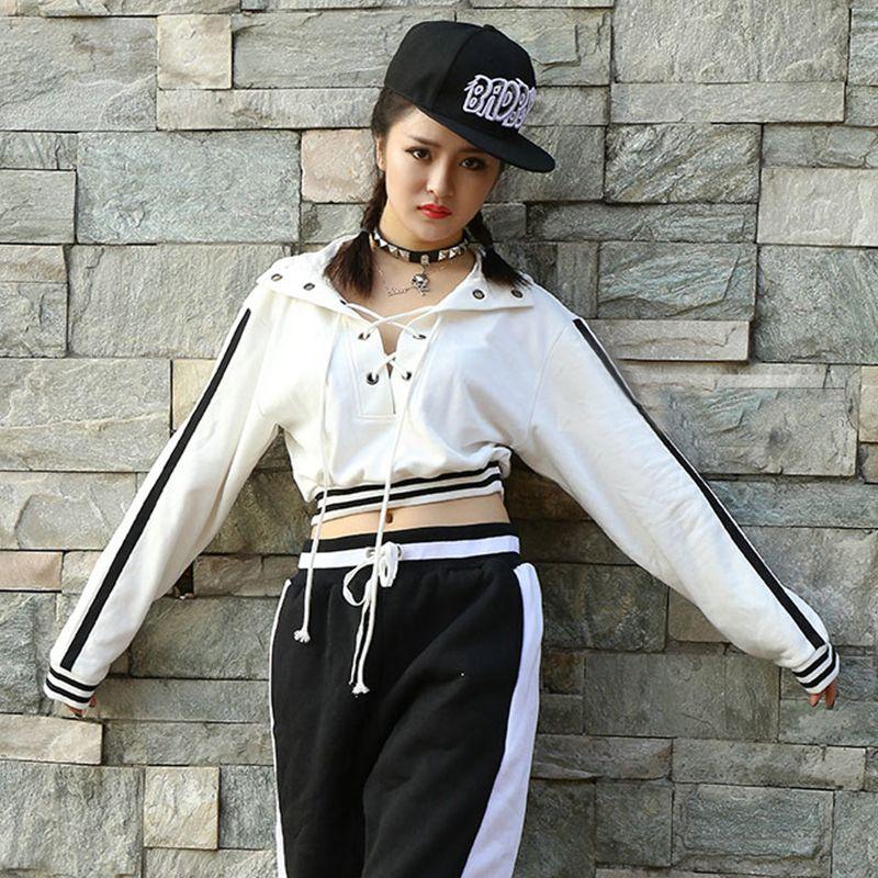 

Модный повседневный короткий свитшот Женский хип-хоп джаз костюм Женский костюм для командного танца Джазовые топы White Sweatshirt All yards