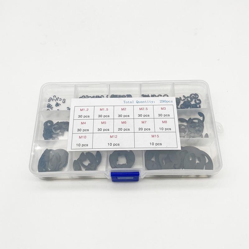 290-Piece Black Manganese Steel C-Type Snap Ring Set, Sizes M1.2-M15