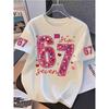 2026 Summer Valentine's Day Exclusive Sequin Print T-Shirt for Girls, Pure Cotton, Crew Neck, Comfortable and Breathable Clothes