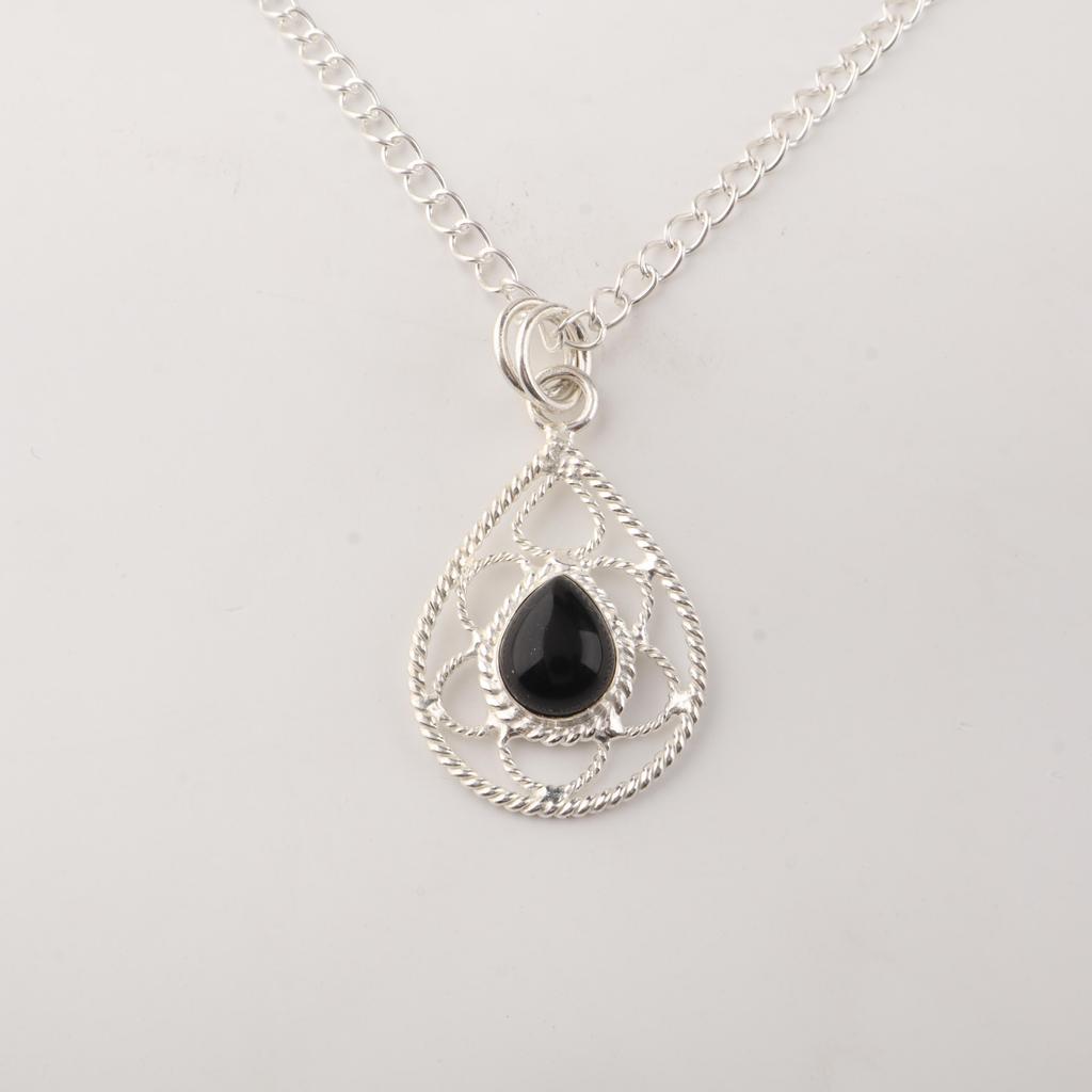 Black Tourmaline Gemstone 925 Sterling Silver Handcrafted Designer Pendant 1.40" For Birthday Gift PP-19-16