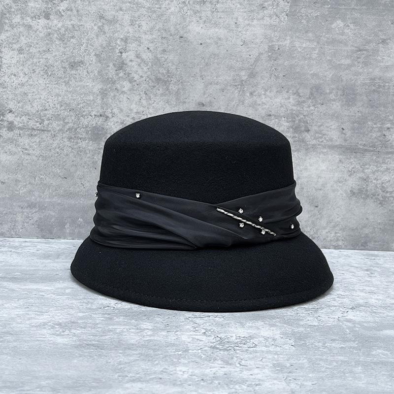Французский ретро плоский верх колоколообразный шерстяной цилиндр женский осенне-зимний универсальный ретро шляпа-таблетка элегантная и модная шляпа-рыбак M（56-58cm）