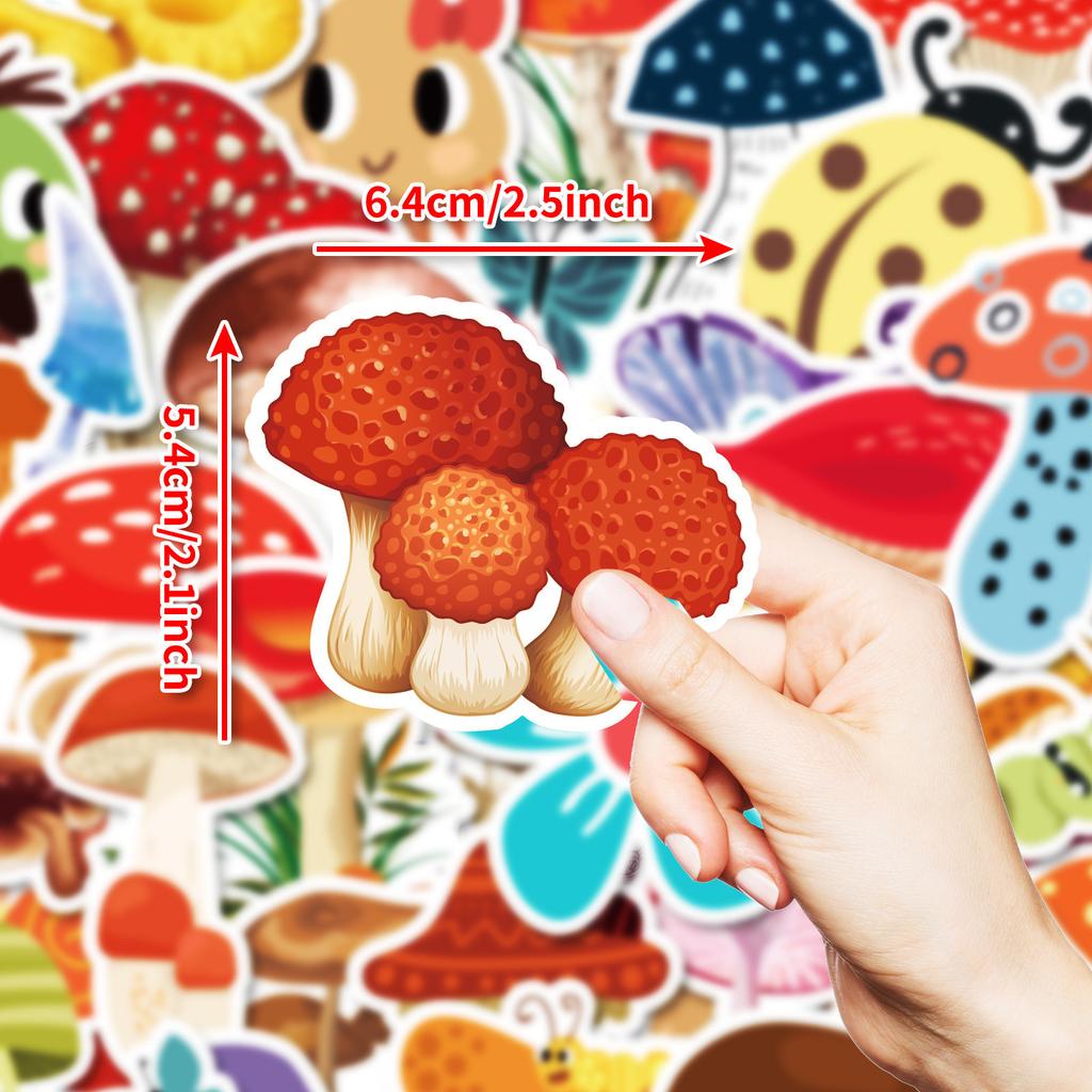 50PCS Mushroom Waterproof Stickers, Cute Decorative Decals for Laptop, Fridge & Notebook