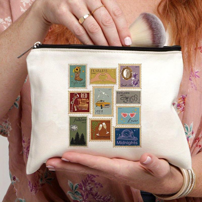 1pc Butterfly Pattern Cosmetics Bag, Albums As Post Stamps Pattern Toiletry Bag, Portable Travel Storage Pouch for Women Xmas Gift
