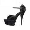 FHC 15cm High Heeled Sandals,Women Sexy Summer Heels,Stage Show Pole Dancing Shoes,Ankle Buckle Strap,Peep Toe,Black,Red,Purple