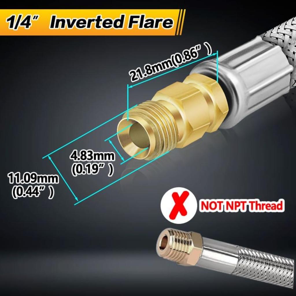 Mangueira Pigtail de Propano para RV de 1,5 Pés, Pacote com 2 Mangueiras de Propano de Aço Inoxidável 304, Conector Regulador para Churrasqueira a Gás, Linhas de Propano Trançadas Macho Flare de 1/4"