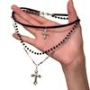 New Spicy Girl Multi-layer Cross Necklace Punk Bead Long Pendant Retro Sweet Cool Hip-hop Women's Gift Creative Fashion