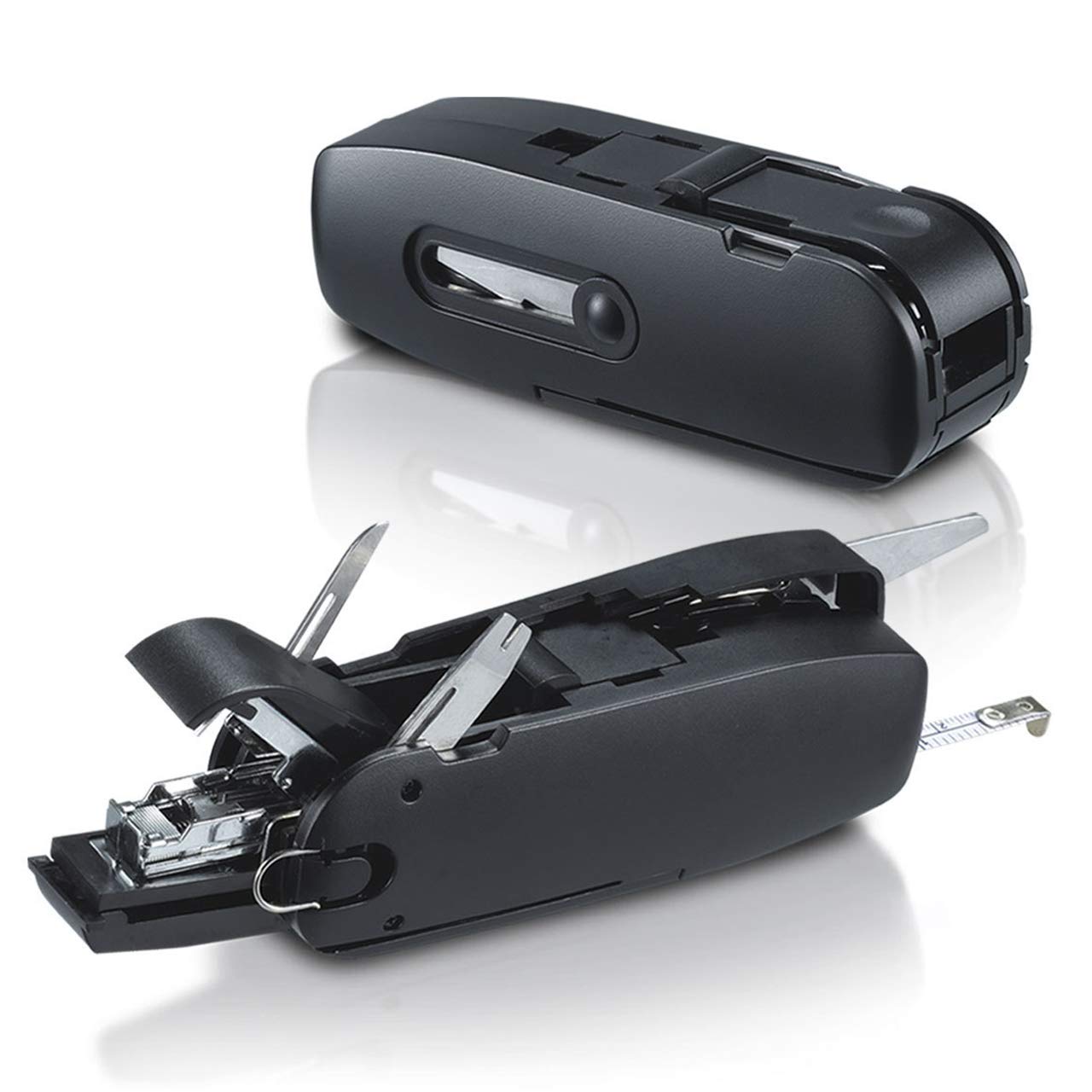 

Многофункциональный набор канцелярских инструментов ECONUS с дыроколом, карандашом, лентой, степлером, хранилищем и изготовленный из нержавеющей стали, компактный, идеально подходит для офиса и набор x x см, чёрный