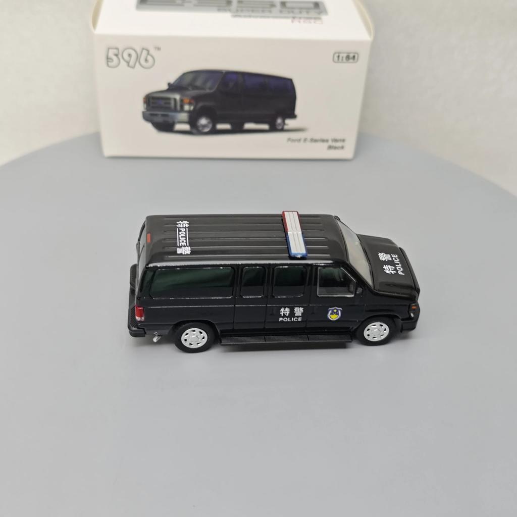 596 1:64 Ford E-Series Vans E350 Polizeiauto Legierungsmodellauto Diecast Miniaturauto Kinderspielzeug Geschenk