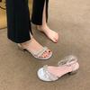 Internet celebrities with the same rock sugar fairy~ French rhinestone word with open-toed thick high-heeled sandals female 2025 summer new