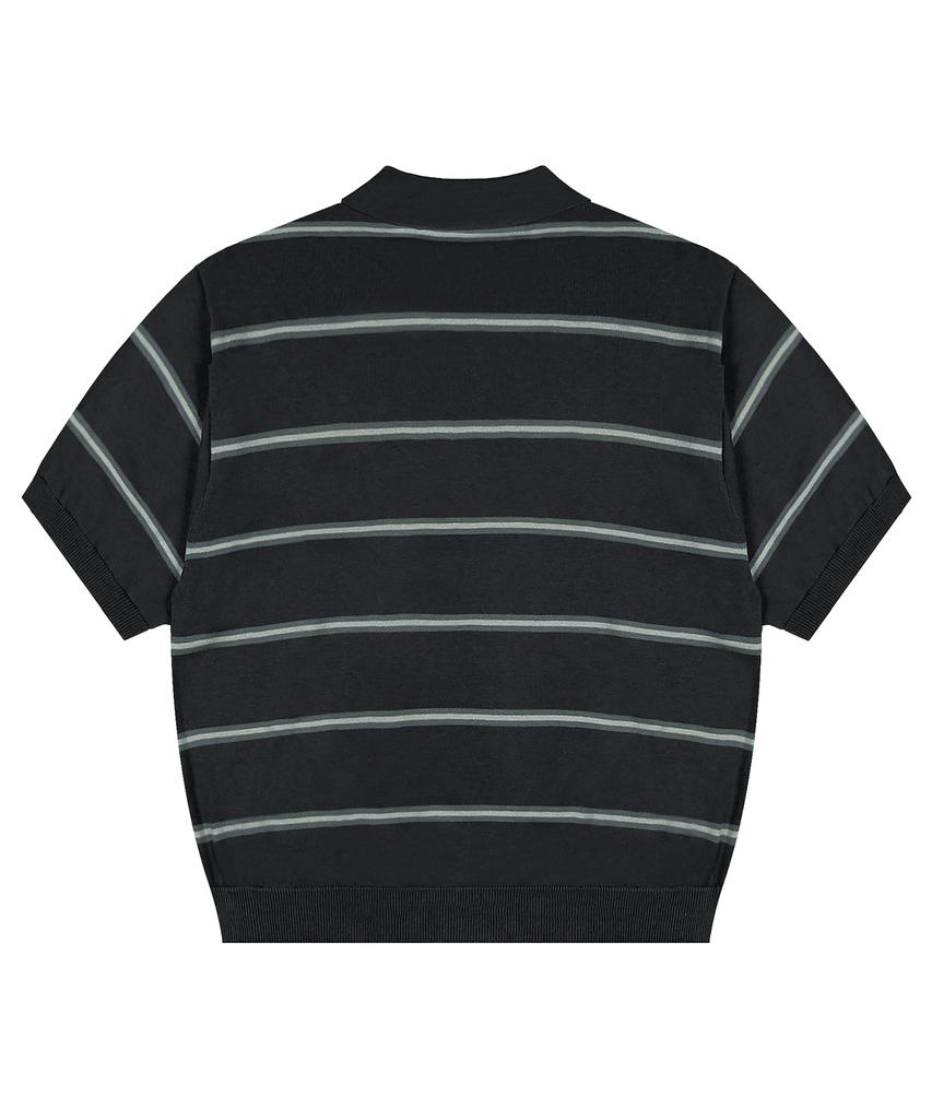 GLACK Gnt016 Mobster Striped Collar Knit (Charcoal Gray)
