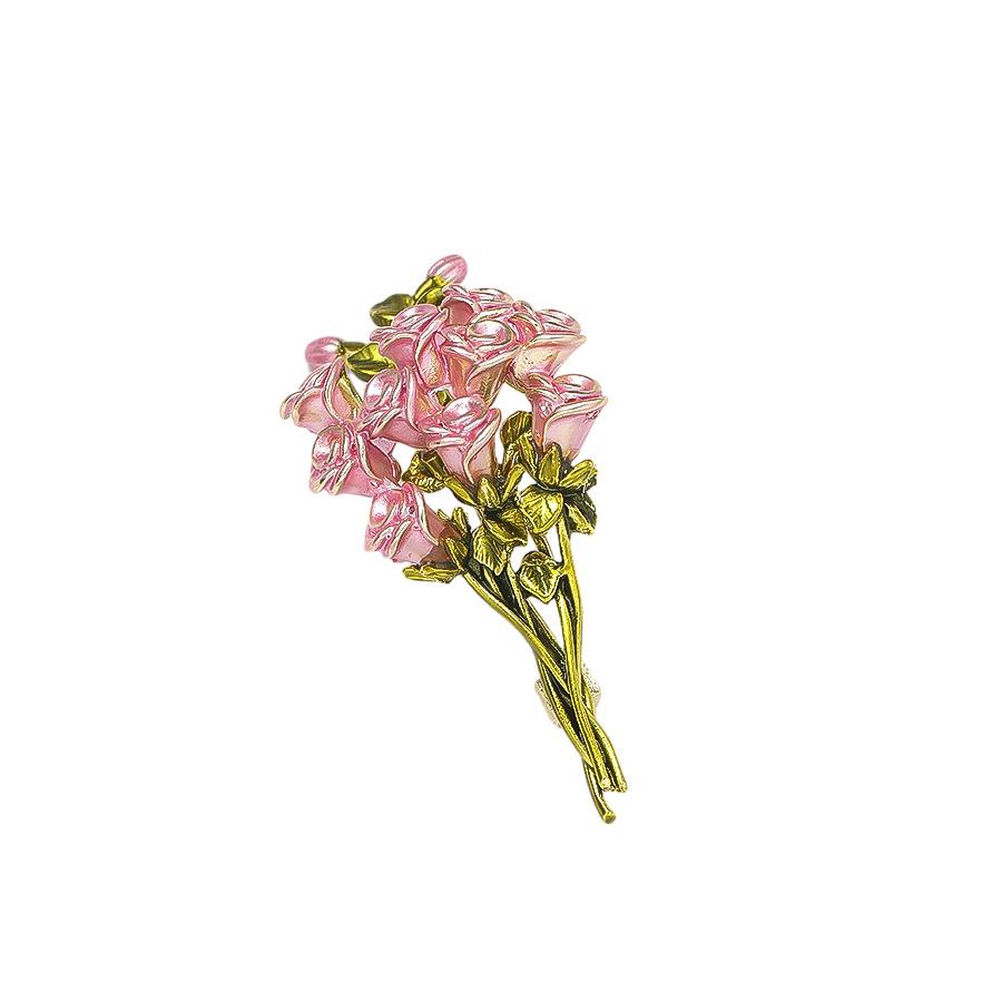 Three Dimensional Pink Fashionable Enamel Painting Oil Rose Bouquet Brooch Fresh Pastoral Style Temperament and Corsage Accessories