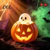 Halloween Night Light Decor Pumpkin Light, Resin LED Dragon Tabletop Lamp, Witch Festive Ornaments Hat Black Cat Crow Lamp for Home Table Mantel Cute