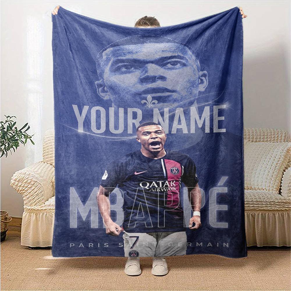 Mbappé Personalized Text Blanket Throw Customizable Blanket Comfortable Perfect for Couch Living Room Seaside Office Chair Four Seasons Multipurpose