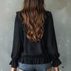 Women's V-Neck Ruffle Blouse Long Sleeve Casual Loose Fit Color Top