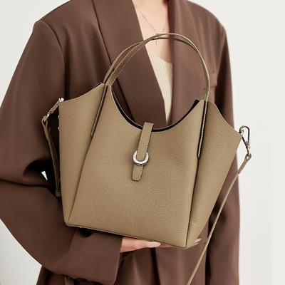 Superior Sense of Cowhide Commuter Carrying Vegetable Basket Bag Women's All-in-one Crossbody Bag
