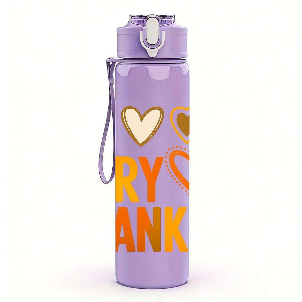 1PC So Very Thankful Heart Text 750ml Color Plastic Sports Water Bottle Leakproof Flip Straw Lid Suitable for Sports Office Home Use
