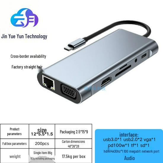 Type C to HDMI Laptop Dock with VGA, Gigabit Ethernet, USB 3.0, and SD/TF Card Reader