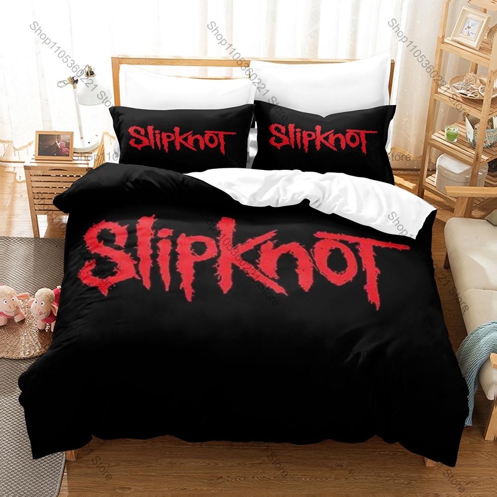 Slipknot 3PCS Bedding Set, Duvet Cover + 2 Pillowcases, Nu Metal Band Print Soft Microfiber for Rock Music Fans Decor
