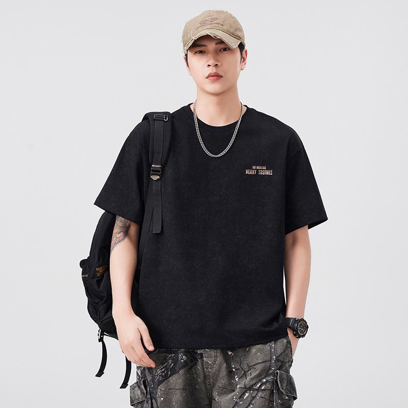 Short-sleeved T-shirt Men's Summer Heavy Cotton Printed T-shirt Loose Round Neck Half-sleeved Top