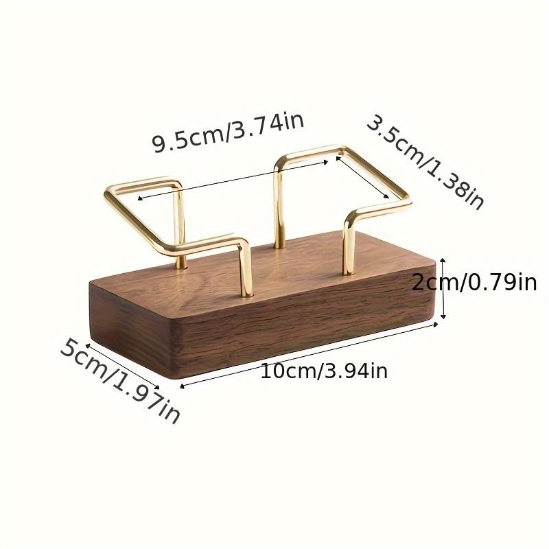 1pc Modern Walnut Wood & Metal Business Card Holder With Golden Accents, Durable Office/Home Use, Fits Index Cards, Desk Card Case
