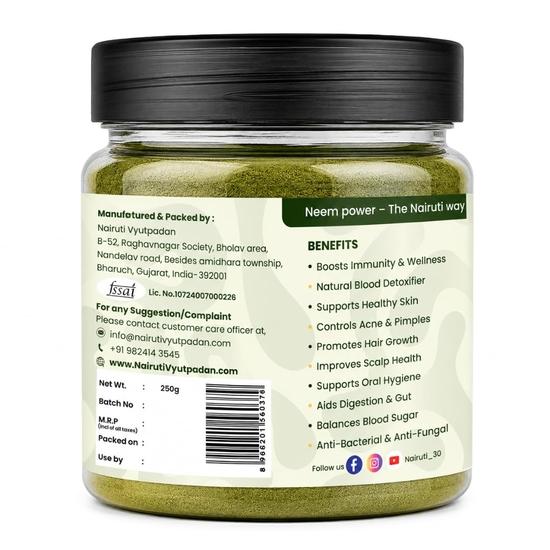 Nairuti Vyutpadan Neem Powder 250g | 100% Pure Natural Azadirachta Indica for Skin Hair & Immunity| Ideal for Face Packs Hair Masks
