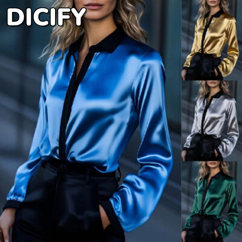 DICIFY Women's Fashion Spring Autumn POLO Neck Long Sleeve Casual Blouses & Shirts