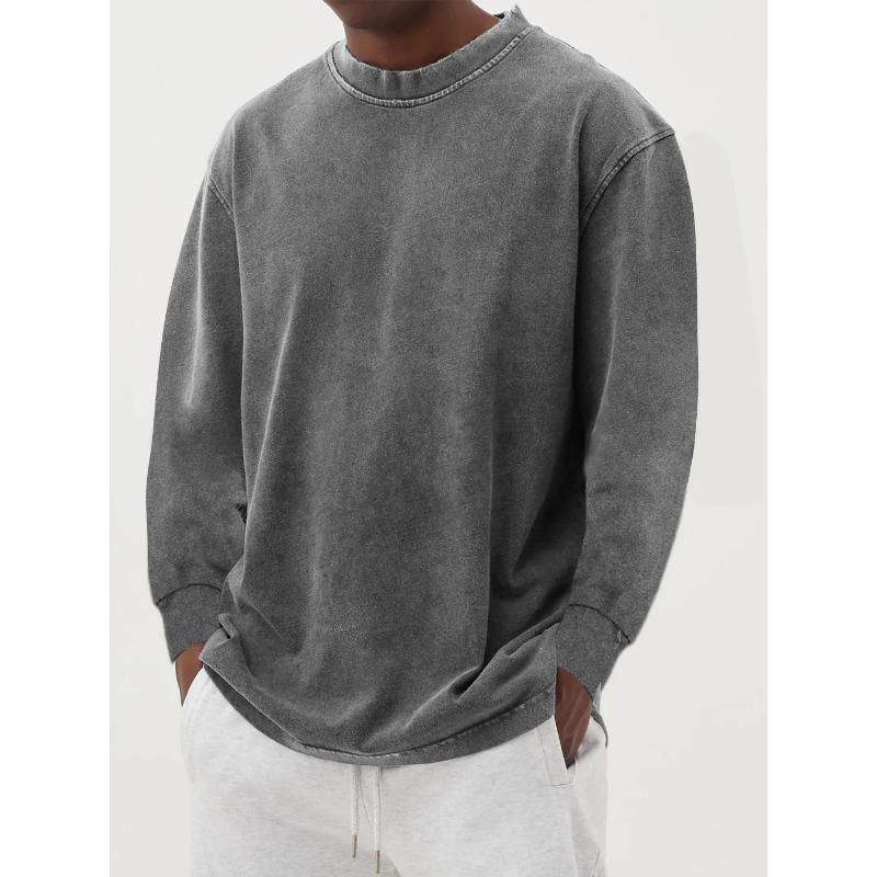

Mens Purple Washed Crew Neck Sweatshirt Loose Fit Long Sleeve Casual Solid Color Top 3XL сірий